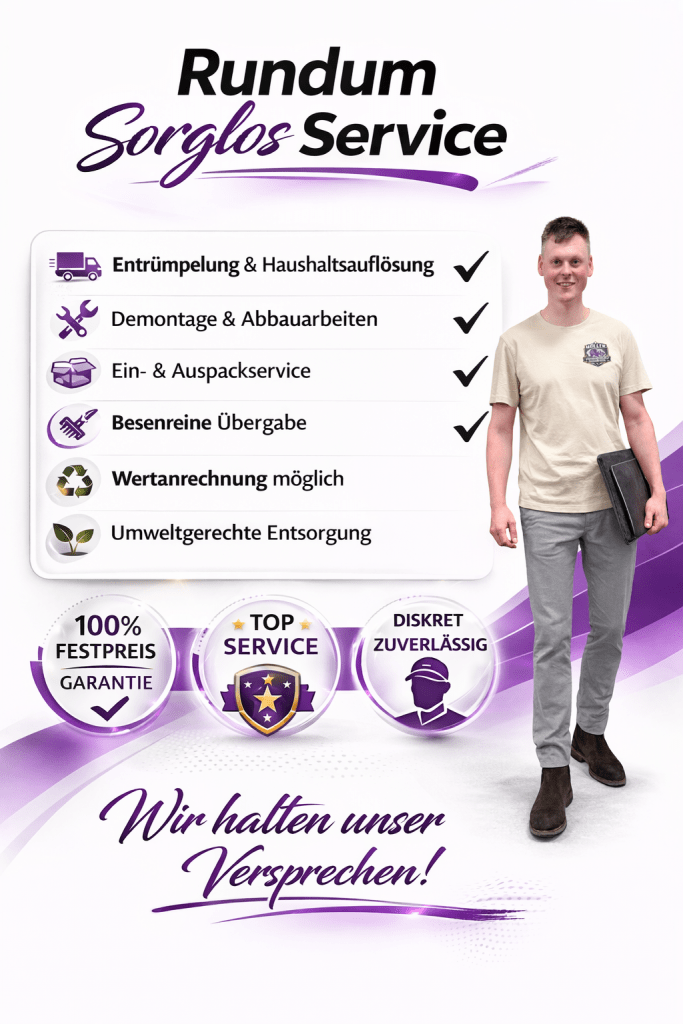 Rundum-Sorglos-Paket von Müller Umzugsservice – kompletter Umzugsservice inklusive Planung, Verpackung, Möbelmontage, sicherem Transport und besenreiner Übergabe.