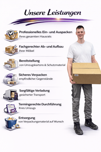 Unsere Leistungen bei Müller Umzugsservice & Entrümpelung – professionelle Umzüge, sichere Transporte, fachgerechter Möbelaufbau, Entrümpelungen und Rundum-Service für Privat- und Firmenumzüge.